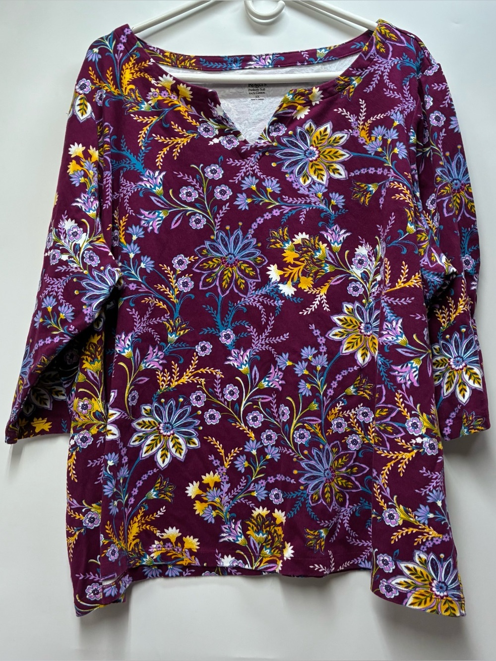Kim Rogers Plus Size 3X Floral Purple Perfectly Soft Cotton Shirt Top Blouse